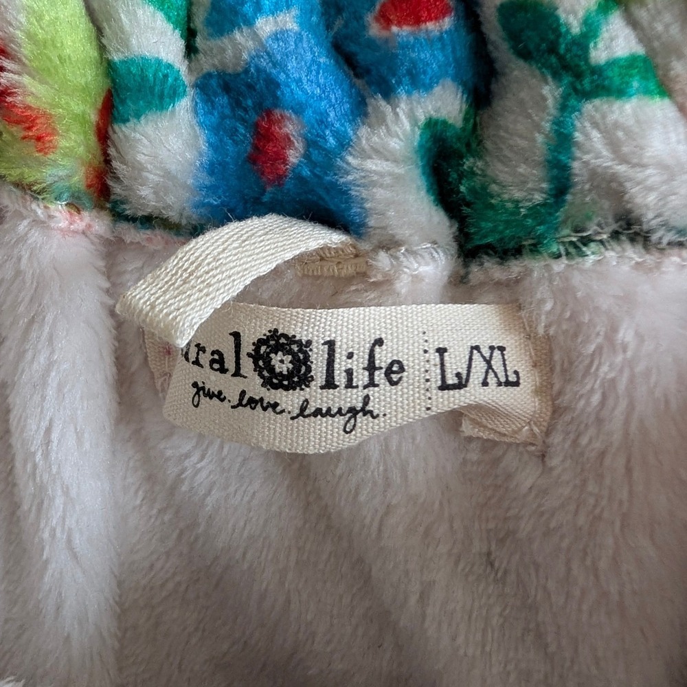 Natural Life Love Graffiti Spa Wrap Ruffle Hem Plush Towel Robe White L/XL - Picture 7 of 8